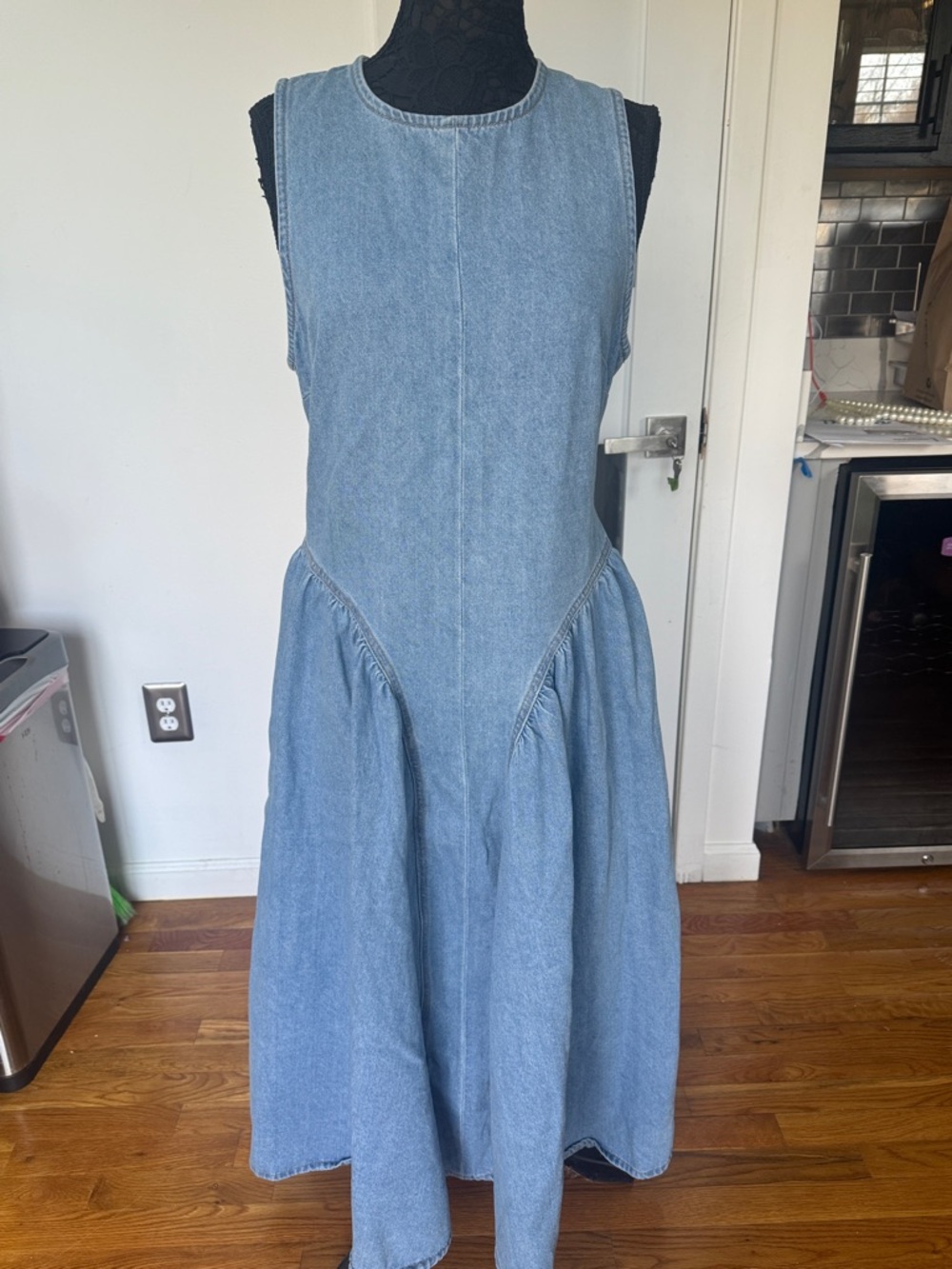 H&M Light Blue Denim Sleeveless backout Midi Dress